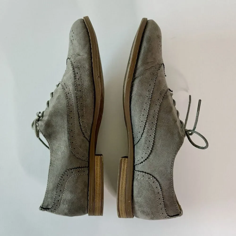 Merona Women's Size 8 Gray Faux Suede Oxford Wingtip Lace-Up Shoes
